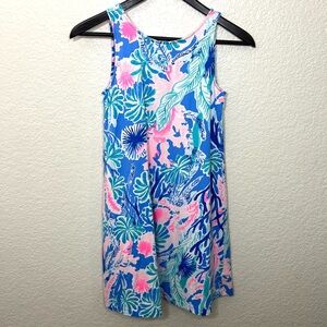 Lily Pulitzer Kristen Mini Dress Coral Print Blue Pink Pima Cotton Sleeveles XXS